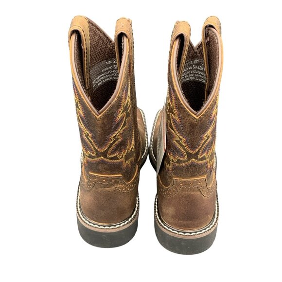 Justin Western Boots Kids 2D Cowboy Rugged Brown Tan Buffalo Leather J-Flex - Picture 5 of 8